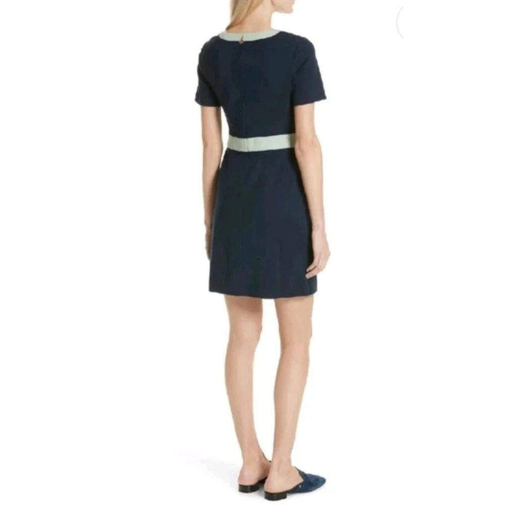 Tory‎ Burch L Colorblock Ponte Dress Navy Blue Mint Green Mini Classic Designer